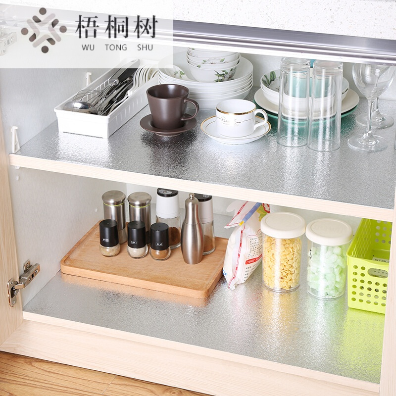 家居 厨房防油贴纸耐高温橱柜纸墙贴纸防油防水防潮垫纸抽屉垫 自粘银色 60厘米*5米
