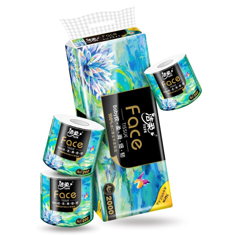 洁柔 有芯卷纸 艺术油画Face加厚4层200克*10卷/提 卫生纸 环保易降解