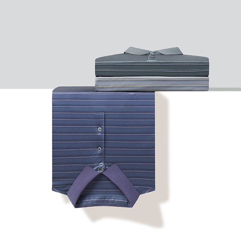 2024年夏季桑蚕丝翻领Polo衫条纹商务休闲男士真丝短袖 T恤薄款纯真丝T恤衫高清大图