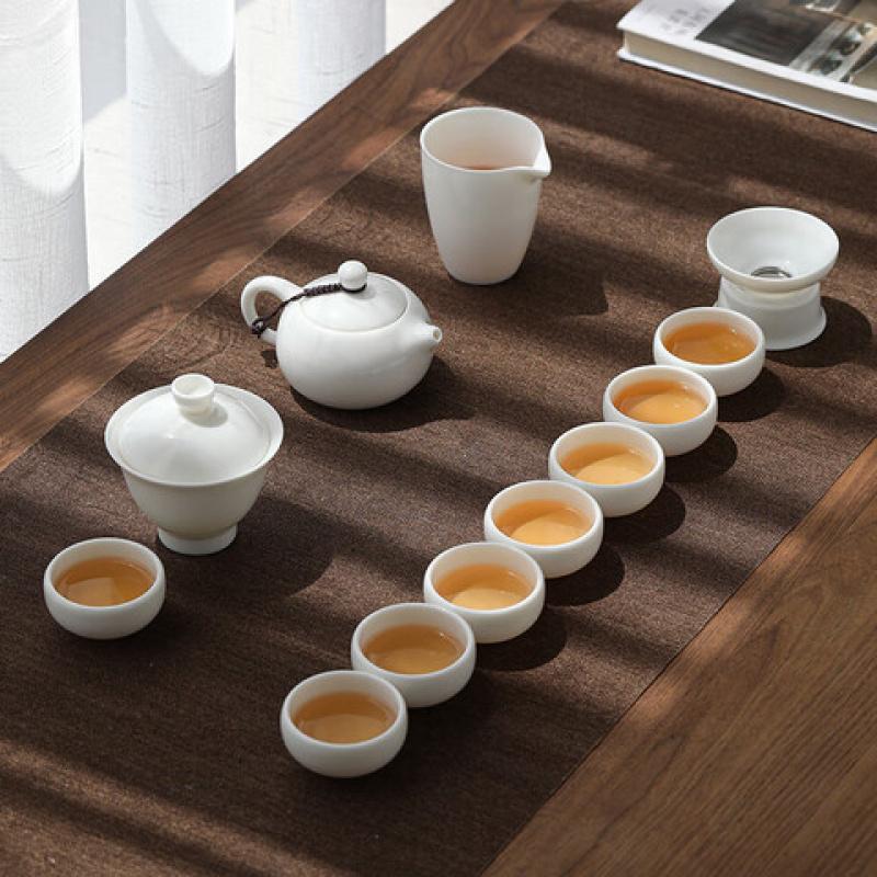 苏氏陶瓷 J0335 羊脂玉茶具组(茶杯*8茶壶*1盖碗*1茶漏*2) 12件套 (单位:套)高清大图