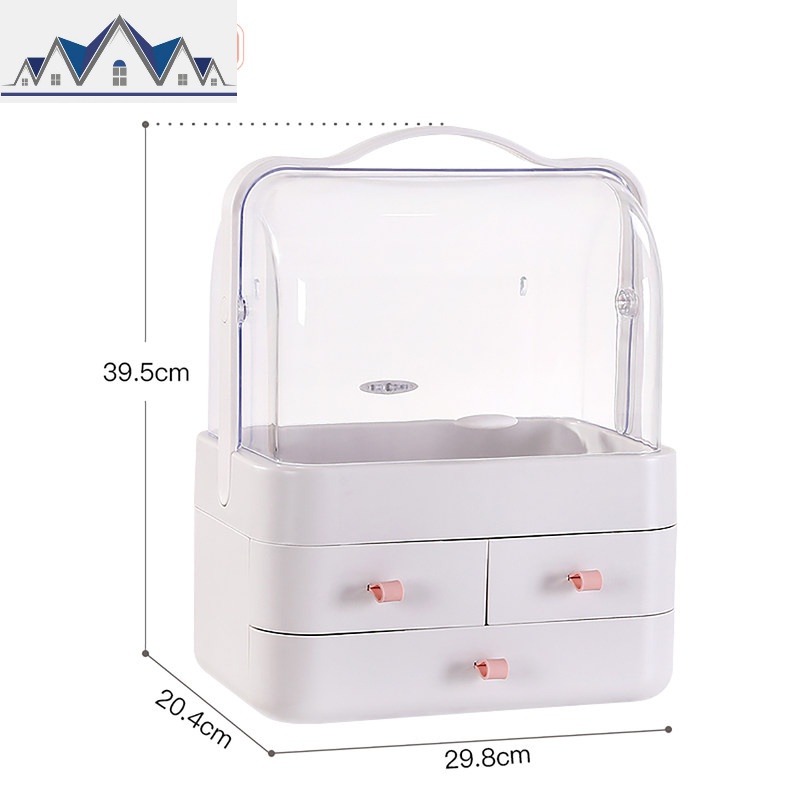 化妆品收纳盒防尘桌面简约网红家用整理箱梳妆台口红护肤品置物架_654 俏丽粉【特大号】（带一面镜子）标配