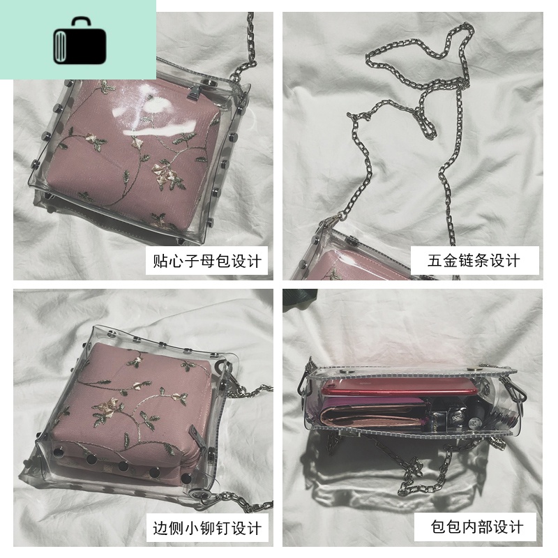 透明果冻小包包女包2020新款潮韩版百搭蕾丝链条包仙女单肩斜挎包NEWLAKE高清大图