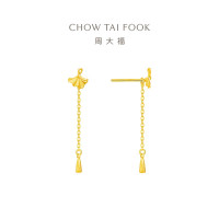 周大福 流苏银杏耳钉 足金黄金耳饰耳钉(工费:260计价)EOF1215七夕礼物