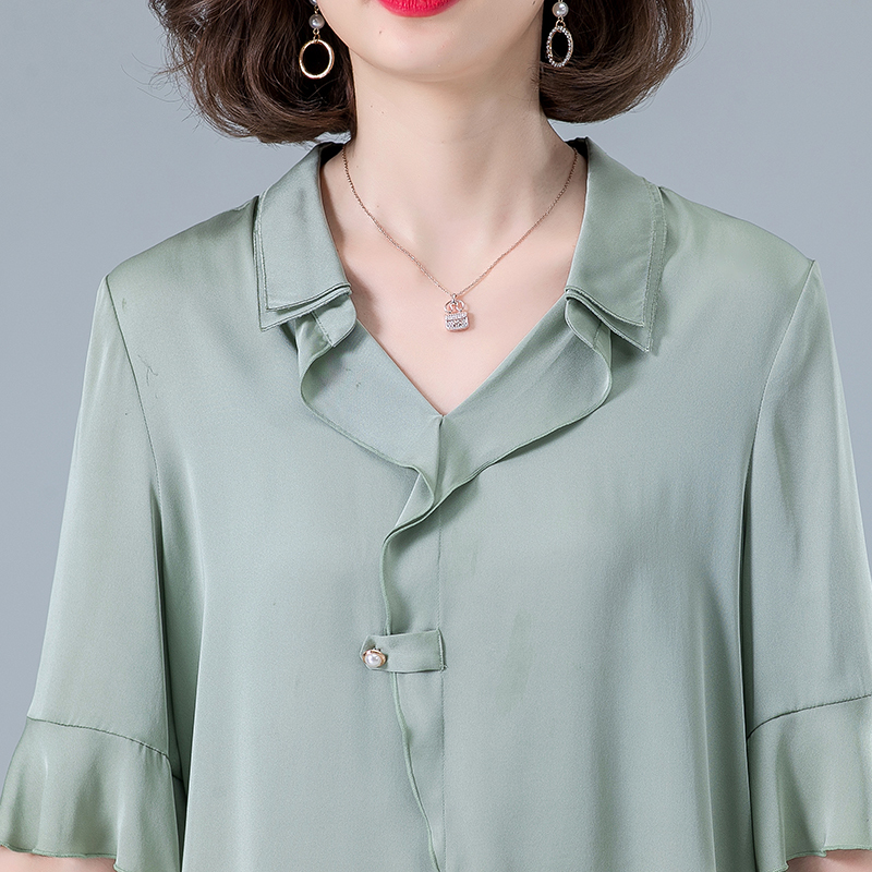 乐雅百韵leyabayu中老年真丝t恤桑蚕丝妈妈装中袖小衫夏装丝绸服装