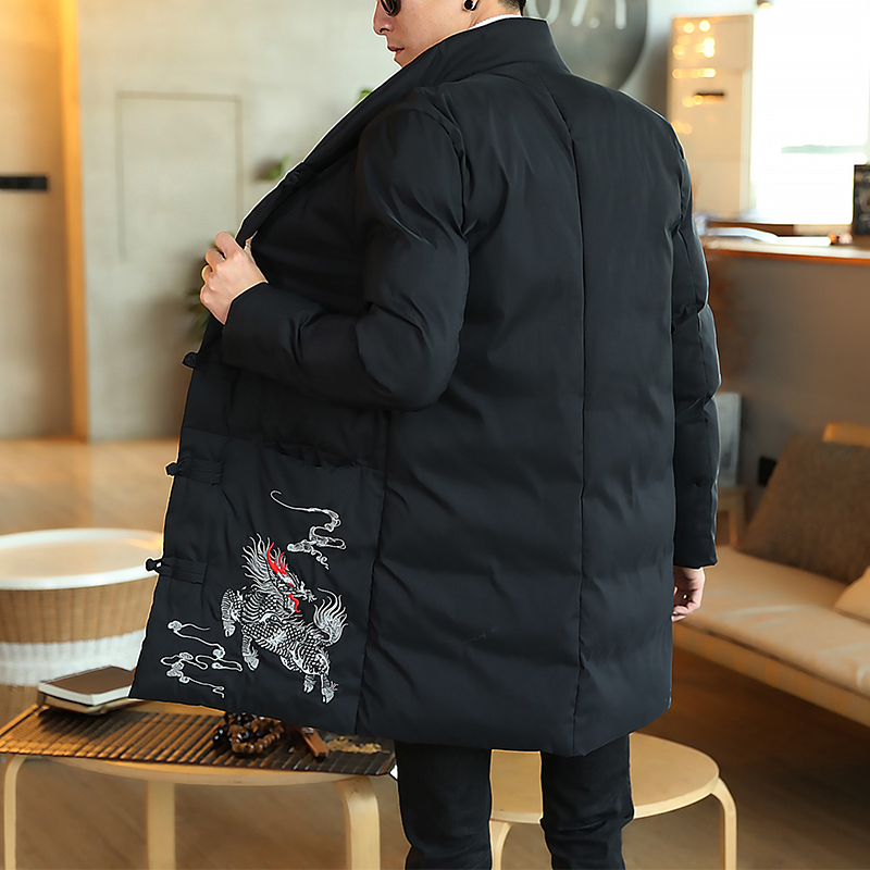 baluoshang中国风棉衣男中长款盘扣冬装复古棉服立领冬季唐装棉袄男