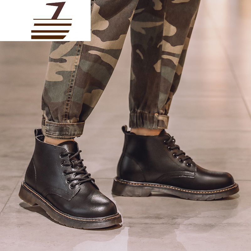 尗卡马丁靴男高帮潮男鞋加绒雪地靴百搭英伦风中帮工装真皮靴子男