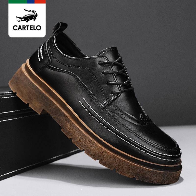 线下专柜同款卡帝乐鳄鱼cartelo新款时尚布洛克男士小皮鞋休闲鞋男鞋