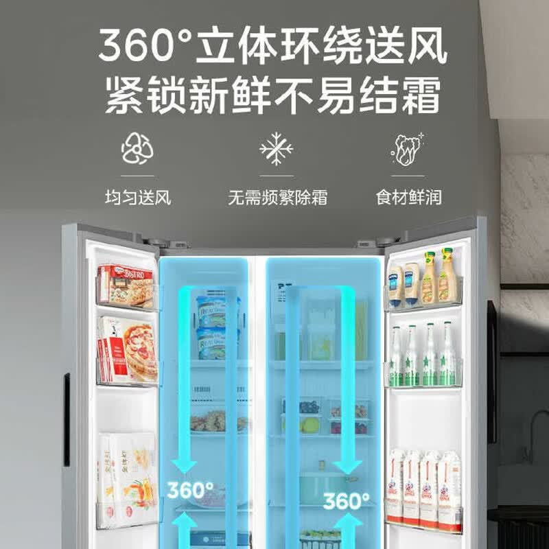 美的冰箱大容量对开双开门一级能效双变频风冷无霜急速净味智能省电节能家用电冰箱MR-595WKPE钛钢灰-星烁高清大图