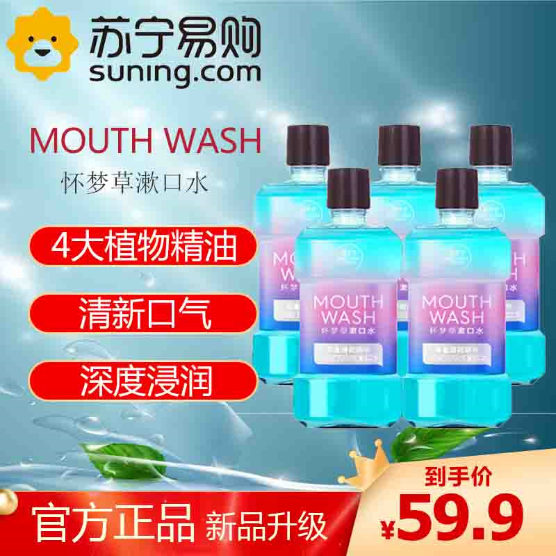 怀梦草 漱口水250ml*5瓶 双重薄荷精华深层清洁冰蓝劲爽多效全护清新口气