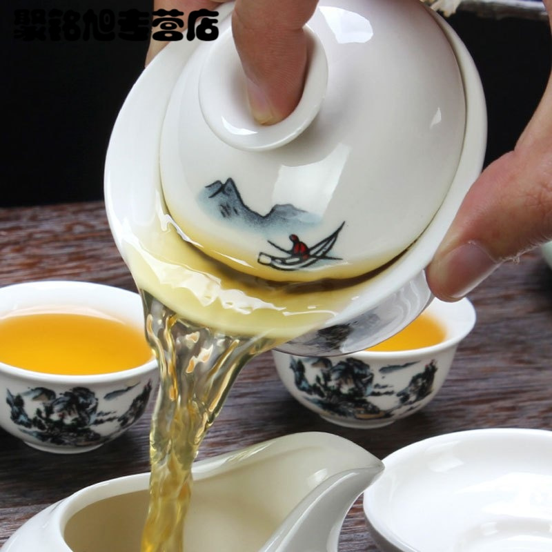 功夫茶具陶瓷茶杯套装白瓷整套青花瓷茶杯盖碗茶具生活日用家庭清洁生活日用家居器皿水具水杯陶瓷茶杯套装