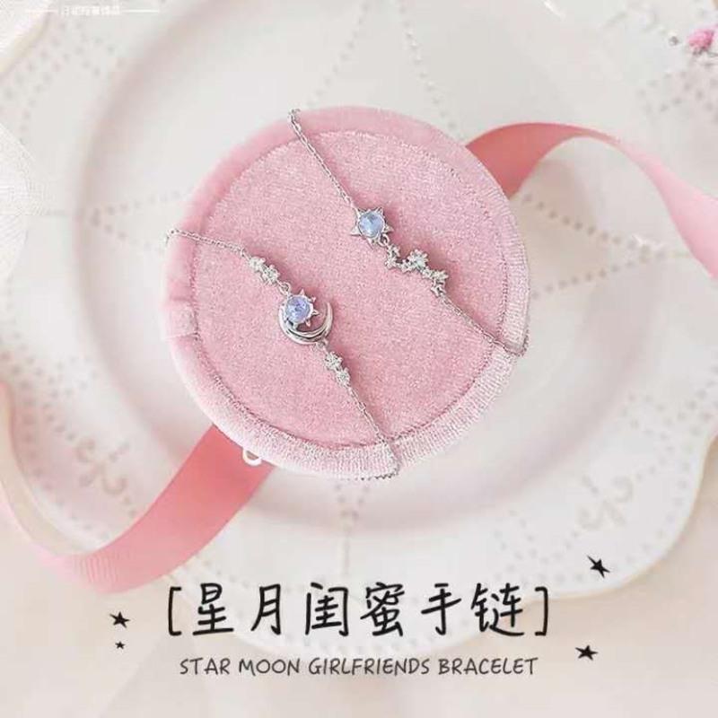 星月手链女学生韩版闺蜜二人生日礼物ins情侣森系潮流简约月光石 星星手链+月亮手链礼盒+手提袋+ 饰品清洁布