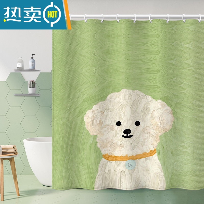 XIANCAI防水加厚厕所隔断猫狗浴帘卡通可爱卫生间洗手台干湿分离免打孔帘高清大图