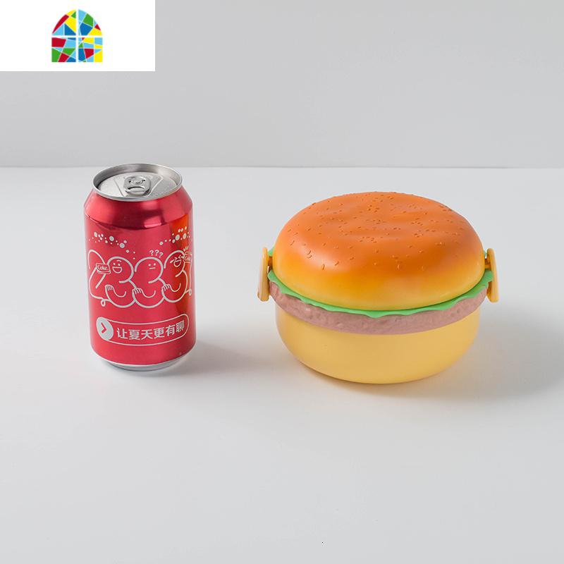 迷你三层汉堡学生便携饭盒 可爱 方形创意便当盒 韩版外带零食盒 FENGHOU 圆形[配有叉子勺子]高清大图