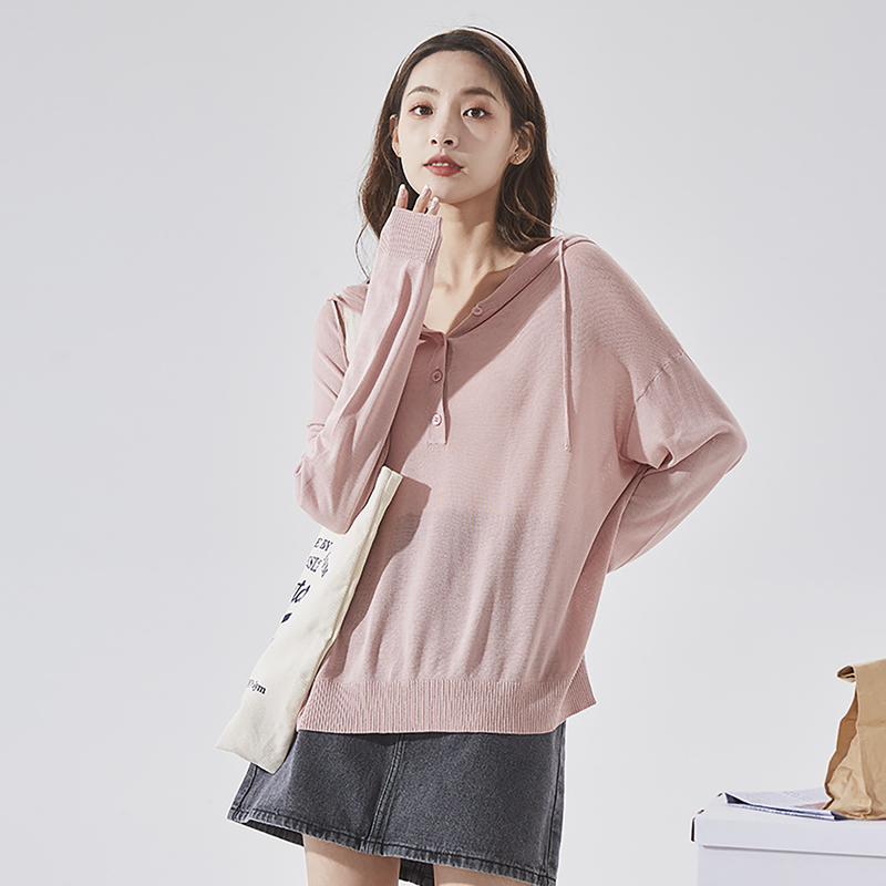 唐狮针织薄外套女夏新款空调衫糖果色系上衣短款连帽白色罩