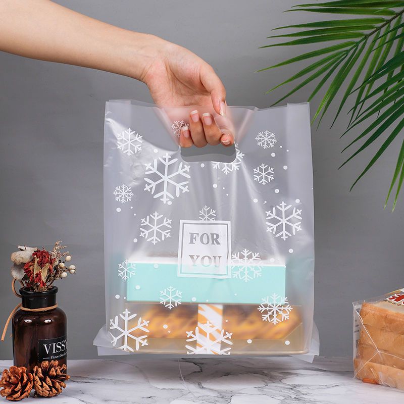 面包店手提塑料袋子蛋糕烘焙包装袋甜品西点打包袋印|小邹菊厚8丝（一包100个） 中号