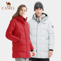 骆驼CAMEL户外中长款羽绒服情侣款冬季新款加厚保暖防风连帽羽绒外套男女