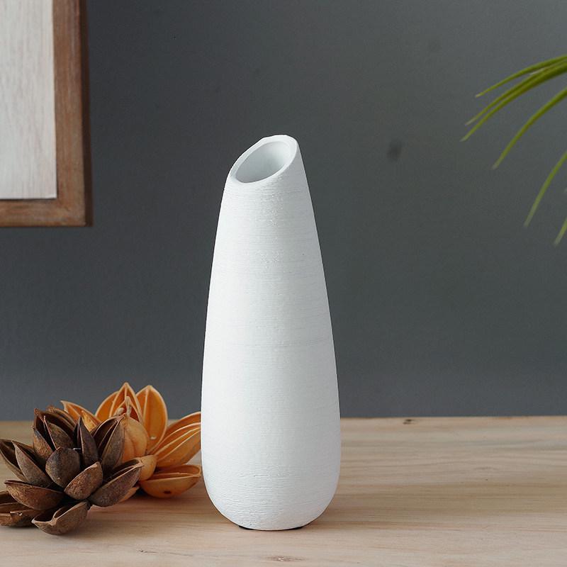 北欧陶瓷素烧小花瓶简约干花花瓶客厅装饰品桌面瓷器摆件 三维工匠 白色横纹素烧花瓶
