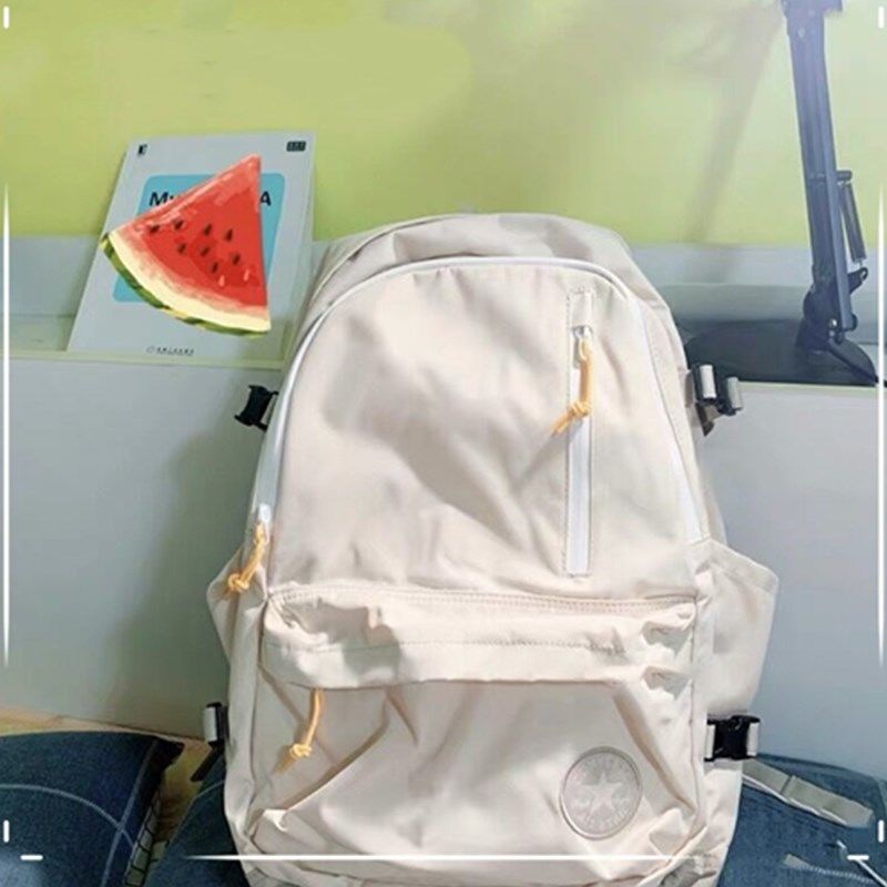 双肩包女韩版ins森系初中学生书包男生古风运动百搭旅行背包|牛津布白色