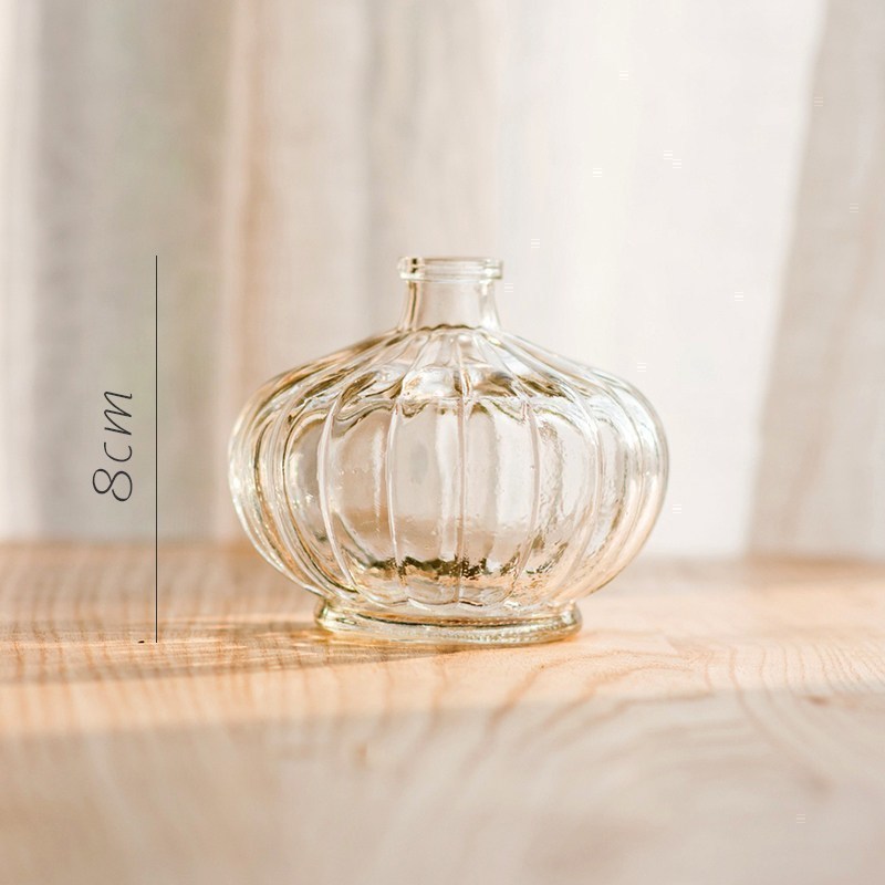 美帮汇小型玻璃器皿小花瓶花器 透明干花插花小号水培客厅装饰摆件 金瓜瓶