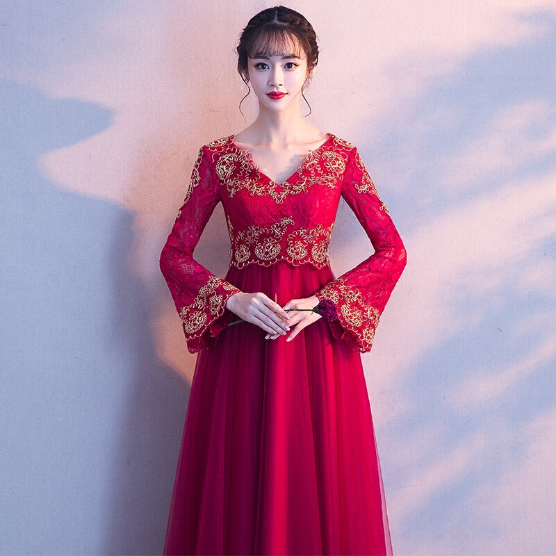 孕妇敬酒服新娘2018新款春夏季高腰大码遮肚一字肩长款结婚礼服女