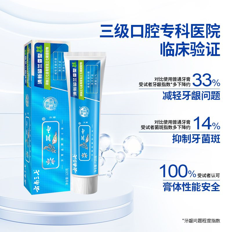云南三七药物牙膏留兰清新减轻口气舒爽口腔牙龈护理薄荷官方正品