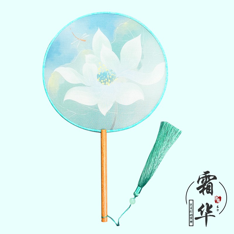 古风圆扇子中国风古典女汉服芒种舞蹈扇半透明长柄团扇异形宫扇子 三维工匠 15号扇面21CM柄长15CM高清大图