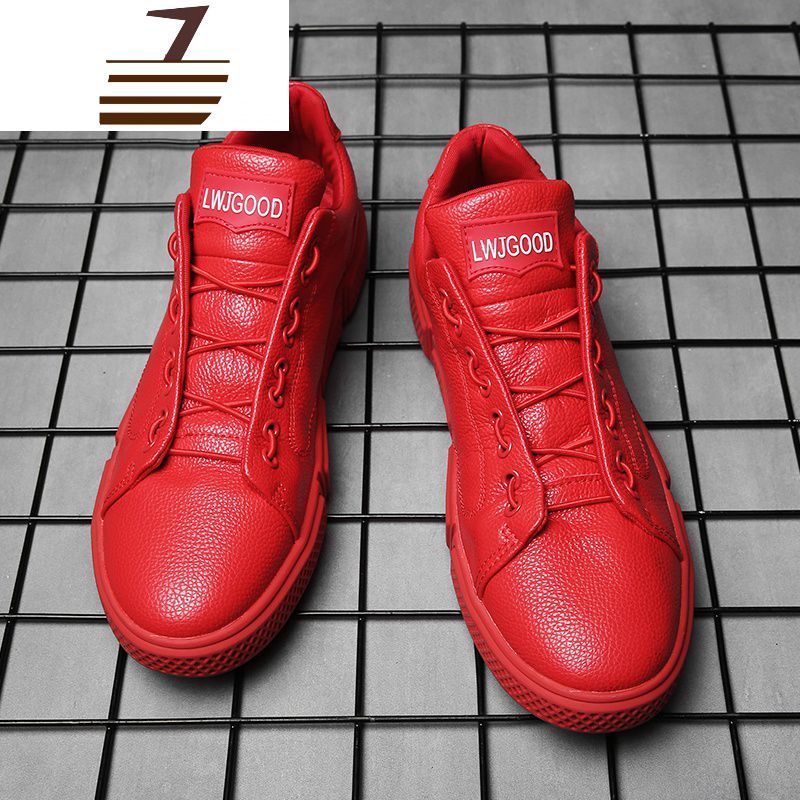 尗卡板鞋男小红鞋一脚蹬懒人休闲鞋子红鞋潮鞋红色韩版潮流百搭小白鞋