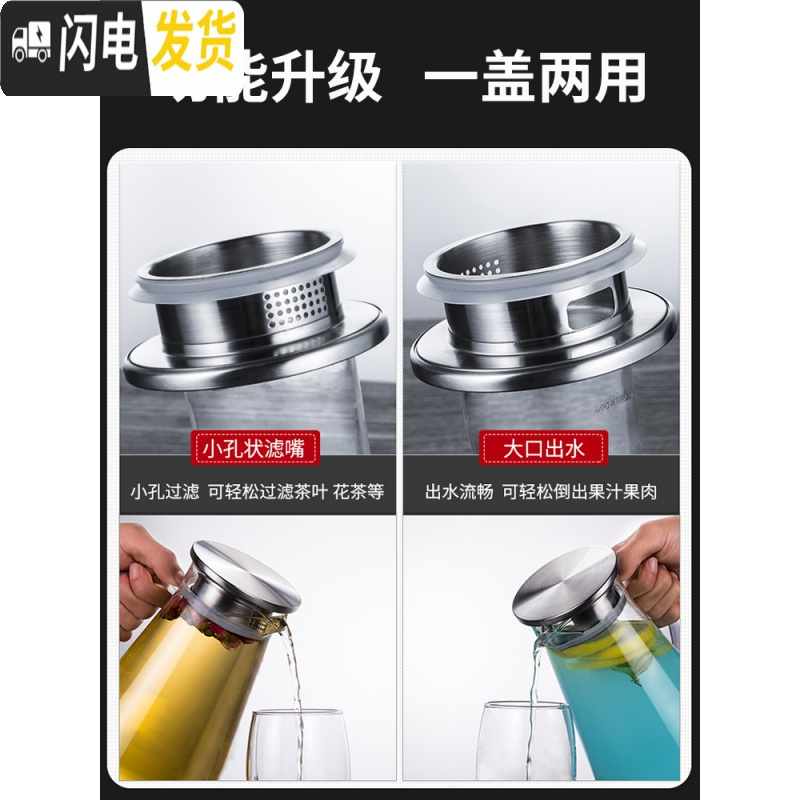 三维工匠玻璃水壶耐热防爆冷水壶可高温凉水杯家用装水茶壶扎壶套装 三角壶1500+杯盘(送290水杯6只)