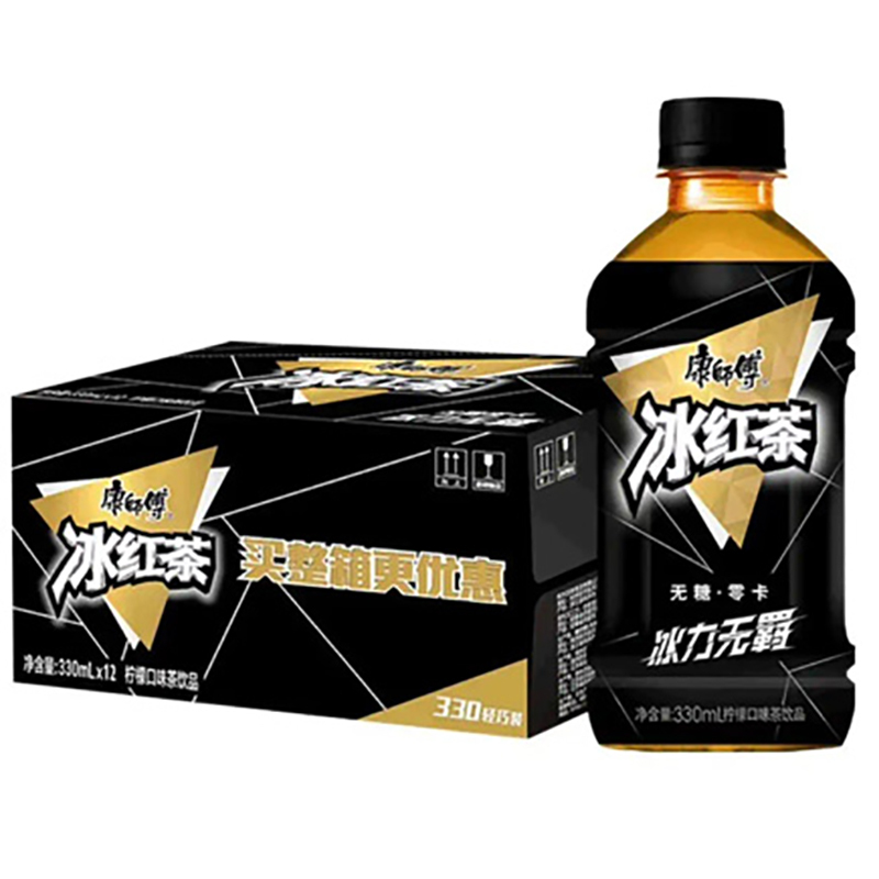 康师傅无糖冰红茶整箱装330ml12瓶