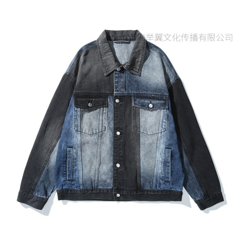 JEEP SPIRIT牛仔服男秋冬新款时尚设计感拼接牛仔夹克帅酷外套男装