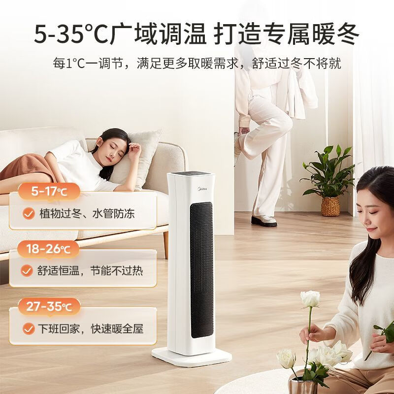 美的(Midea)取暖器暖风机立式电暖器全屋大面积取暖遥控定时 HFU20GR白色+黑色高清大图