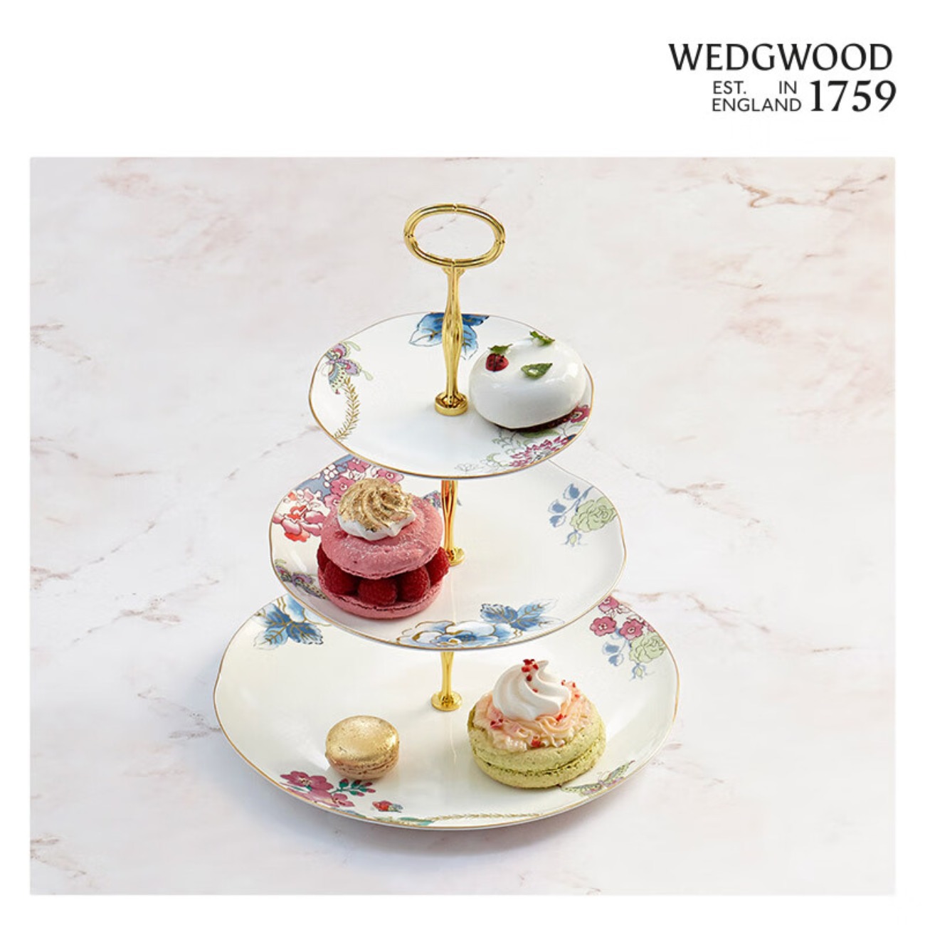 WEDGWOOD 5C107805854花间舞蝶三层点心盘高清大图