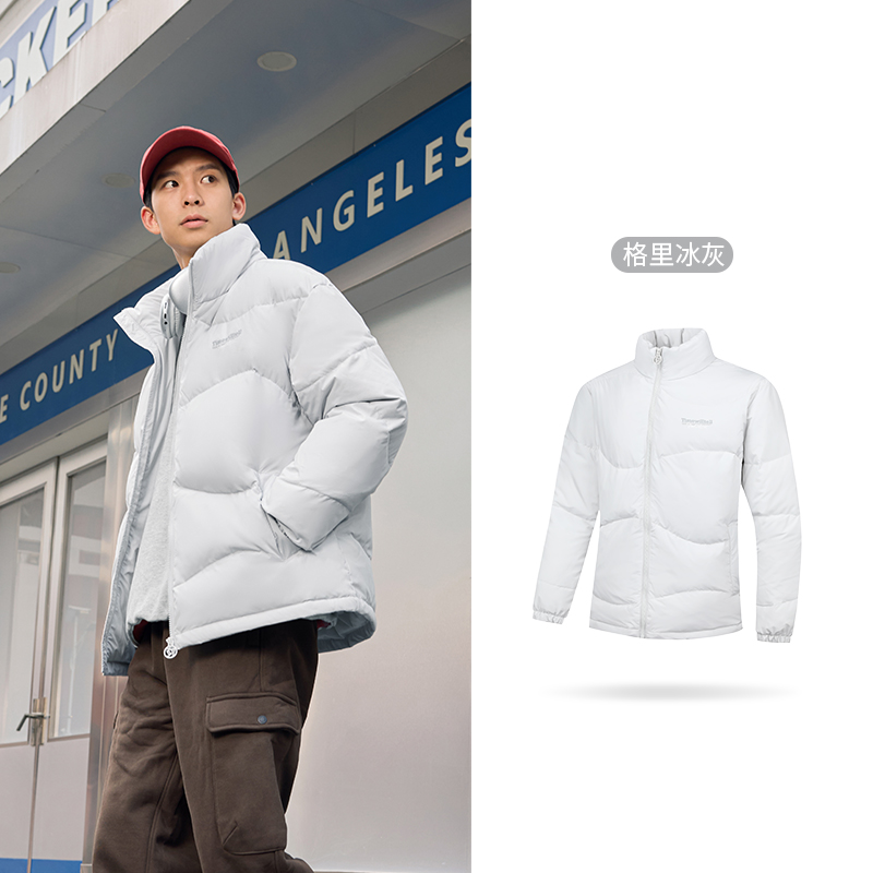 361°羽绒服冬季男女同款雨屏防泼水短羽绒服宽松立领运动外套 格里冰灰 M