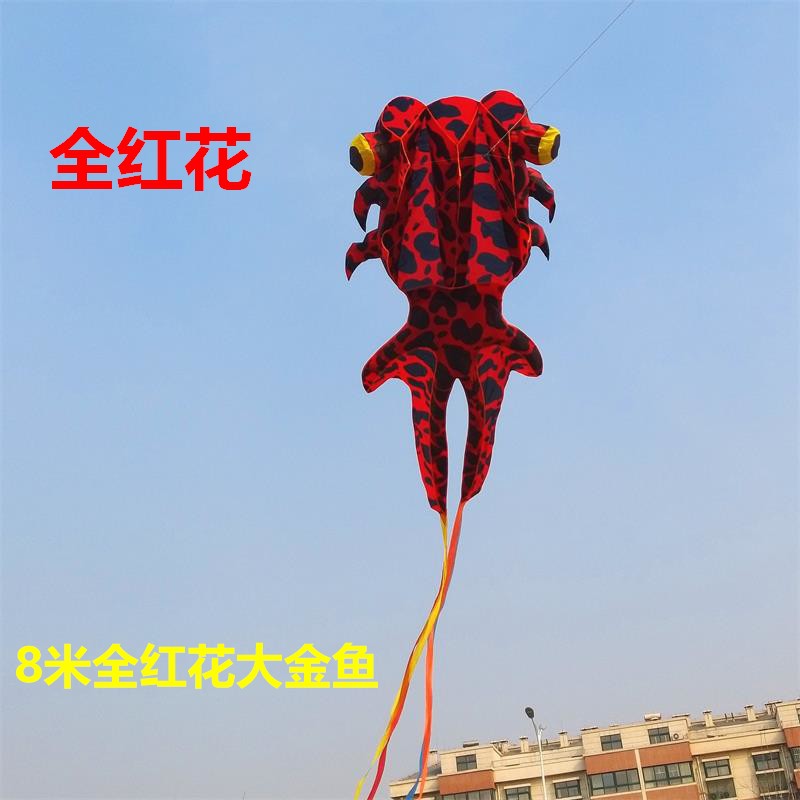 潍坊新款软体金鱼风筝成人儿童线轮初学者手工自制型微风易飞创意 三维工匠 彩红黄大金鱼18白轮200米线抗摔轮高清大图