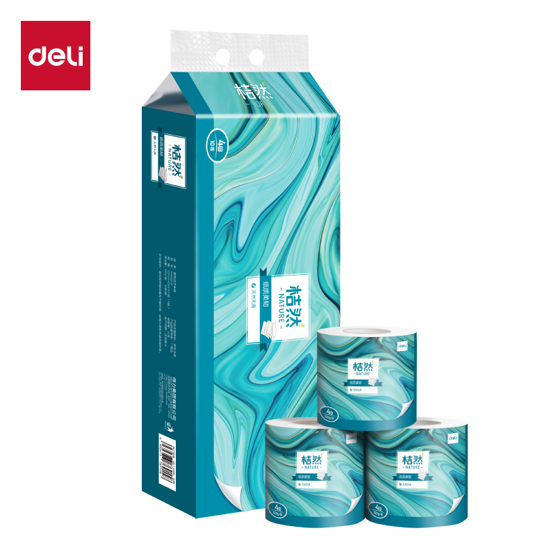 得力(deli) 桔然有芯卷纸4层120g 原生木浆纸质柔韧 WJ4120-01 白色 10卷/提 1提装高清大图