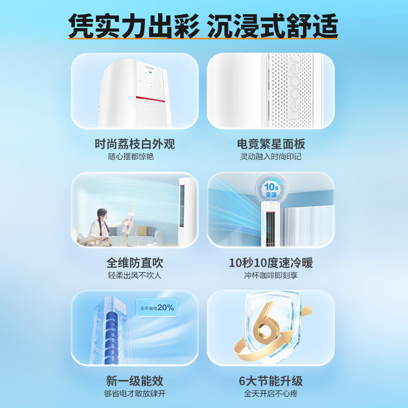 海尔智家Leader空调3匹P新1级能效除菌自清洁一键舒适 节能省电 家用柜机KFR-72LW/03LKC81TU1套机