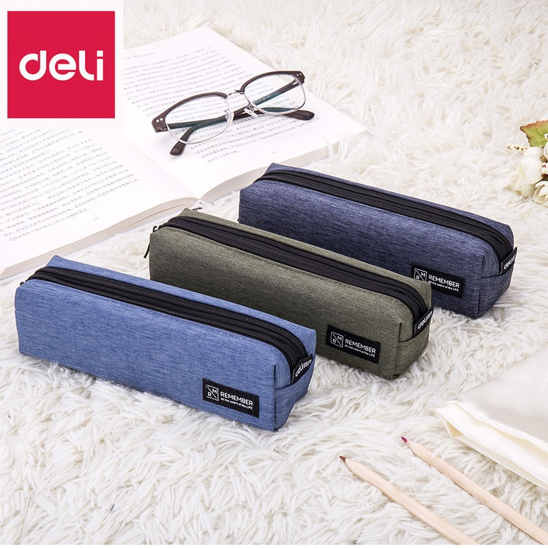 得力(deli)66716 新款简约纯色学生文具盒多层大容量极简布艺铅笔袋2