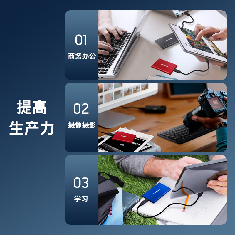 三星(SAMSUNG) 1TB Type-c 移动固态硬盘PSSD T7 太空灰MU-PC1T0T 读速1050M/S高清大图