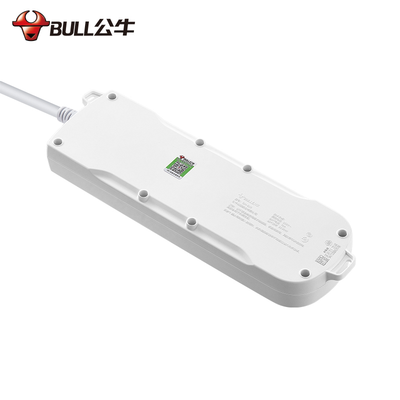 公牛(bull)GN-610全长1.8米8插位总控开关新国标大孔间距带儿童保护门插座/接线板/排插/拖线板/插排蓝白色高清大图