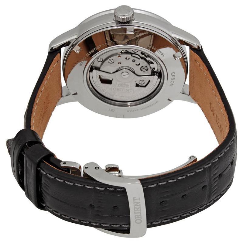 orient东方双狮sunmoon皮革银色敞开心形镂空表盘手表商务蓝宝石耐刮