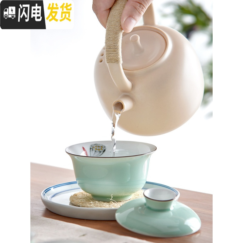 三维工匠家用陶瓷烧水壶泡茶煮茶器提梁茶壶明火电陶炉陶壶大号 龟鸟烧电陶炉(1200w)+小号圆满提梁壶(750)茶具高清大图