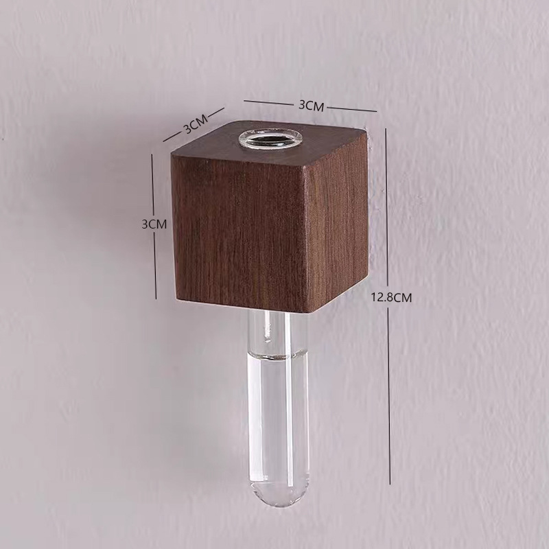 实木插花器创意试管插花器冰箱贴磁贴留言固定磁力贴水培植物花瓶 插花冰箱贴【黑咖色】