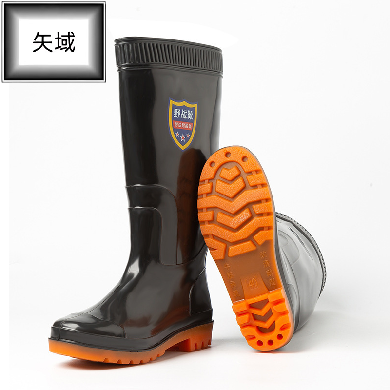 雨鞋pvc防滑防水鞋男黑色加厚耐磨劳保工地胶鞋雨靴高清大图