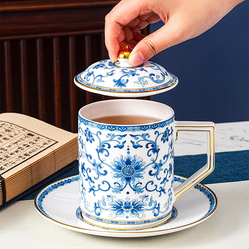 Gao Chun Ceramics 高淳陶瓷珐琅彩高端骨瓷高温色釉茶杯咖啡家用带盖办公会议杯高清大图