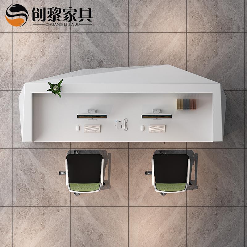 汐岩高亮烤漆前台接待台简约现代迎宾台创意吧台收银咨询柜台911高清大图
