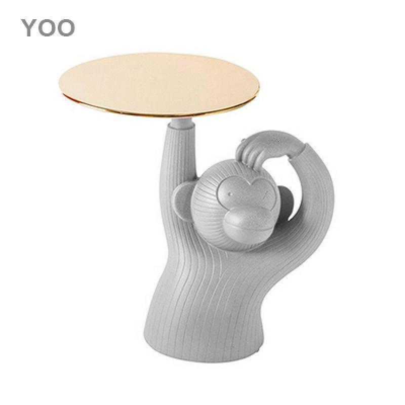 森美人现代简约客厅沙发边几北欧创意个性卧室动物小猴子边柜角几茶几 水泥灰（电镀托盘大号）D59*Φ40*H60CM