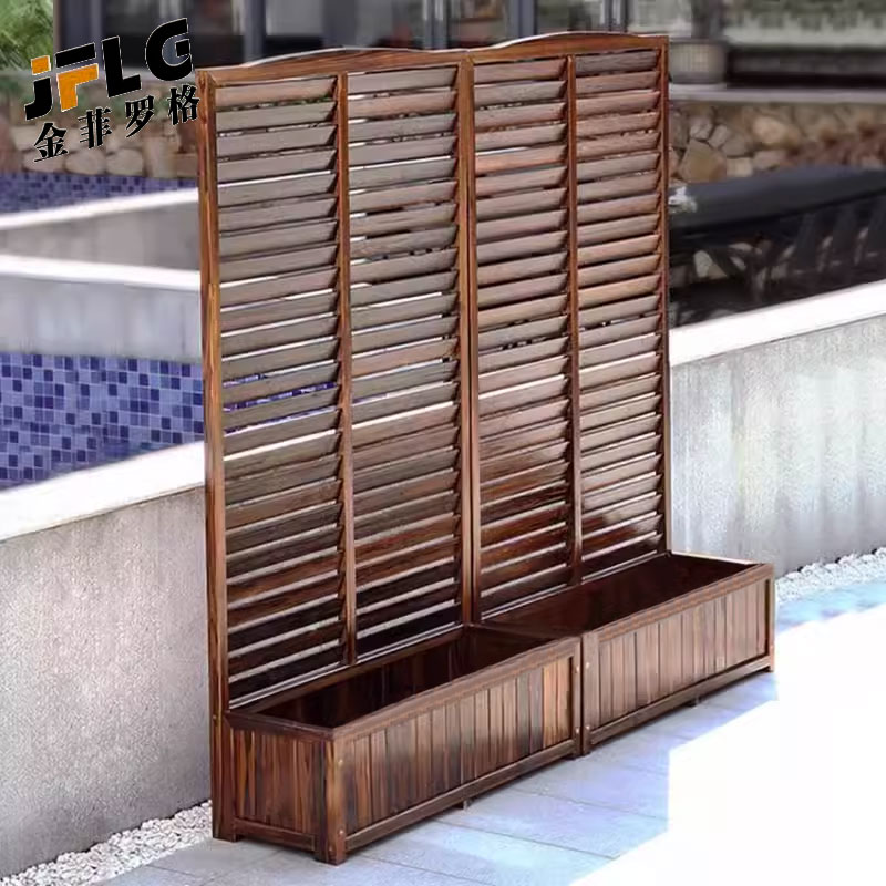 苏宁 金菲罗格 办公家具户外防腐木花架隔断网格花箱高清大图