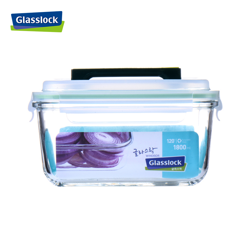 三光云彩(GLASSLOCK) 手提玻璃保鲜盒大容量储物盒1800ml健康环保食物耐热钢化玻璃收纳盒防潮防霉密封盒