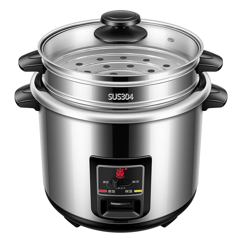 三角牌304不锈钢电饭煲老式小型1-2-3-4人官方正品蒸煮3-5-6L电饭煲家用全钢电饭锅 5升升级款高清大图
