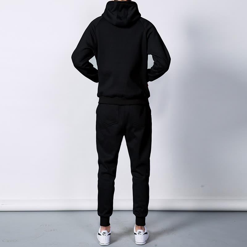 男春秋季连帽休闲运动套装男2017新款学生韩版潮流两件套黑色黑衣黑裤